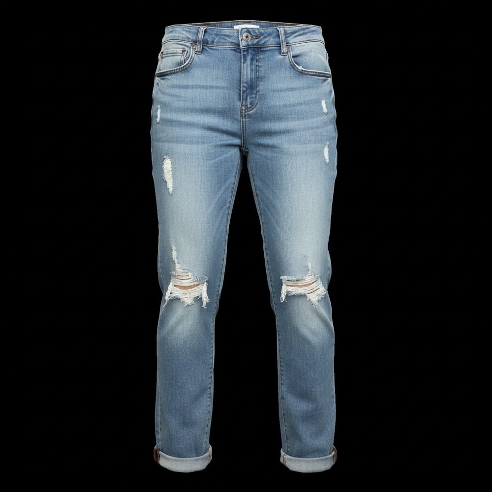 Mindcode Womens Distressed Boyfriend Jeans Light Wash Ripped Cuffed Size 13